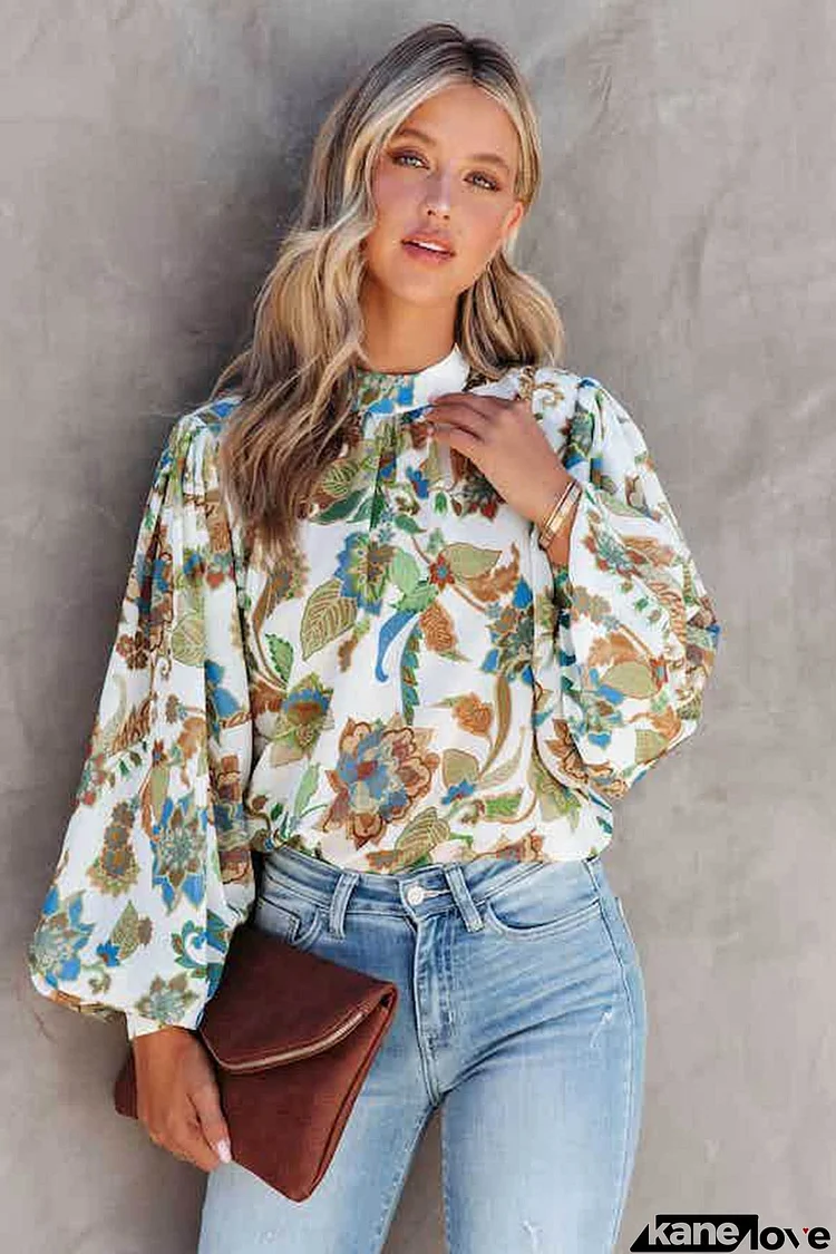 Floral Balloon Sleeve Blouse