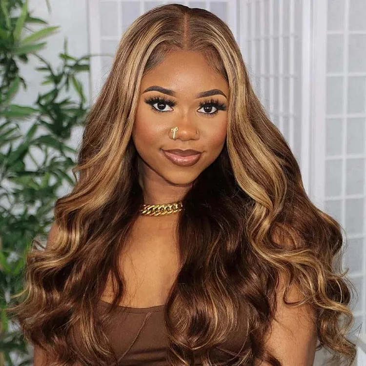 All Wigs Under $100 | Honey Blonde Highlight Body Wave 13x5 Middle Part Lace Front Wig Flash Sale