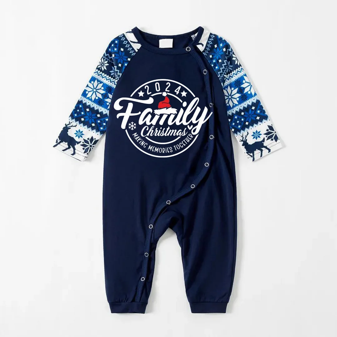 Family 2024 Christmas Making Memories Together Text Print Blue Family Matching Pajamas