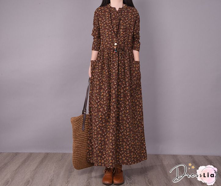 Zanzea Fashion Women Crew Neck Long Sleeve Floral Printed Pockets Baggy Long Dress Plus