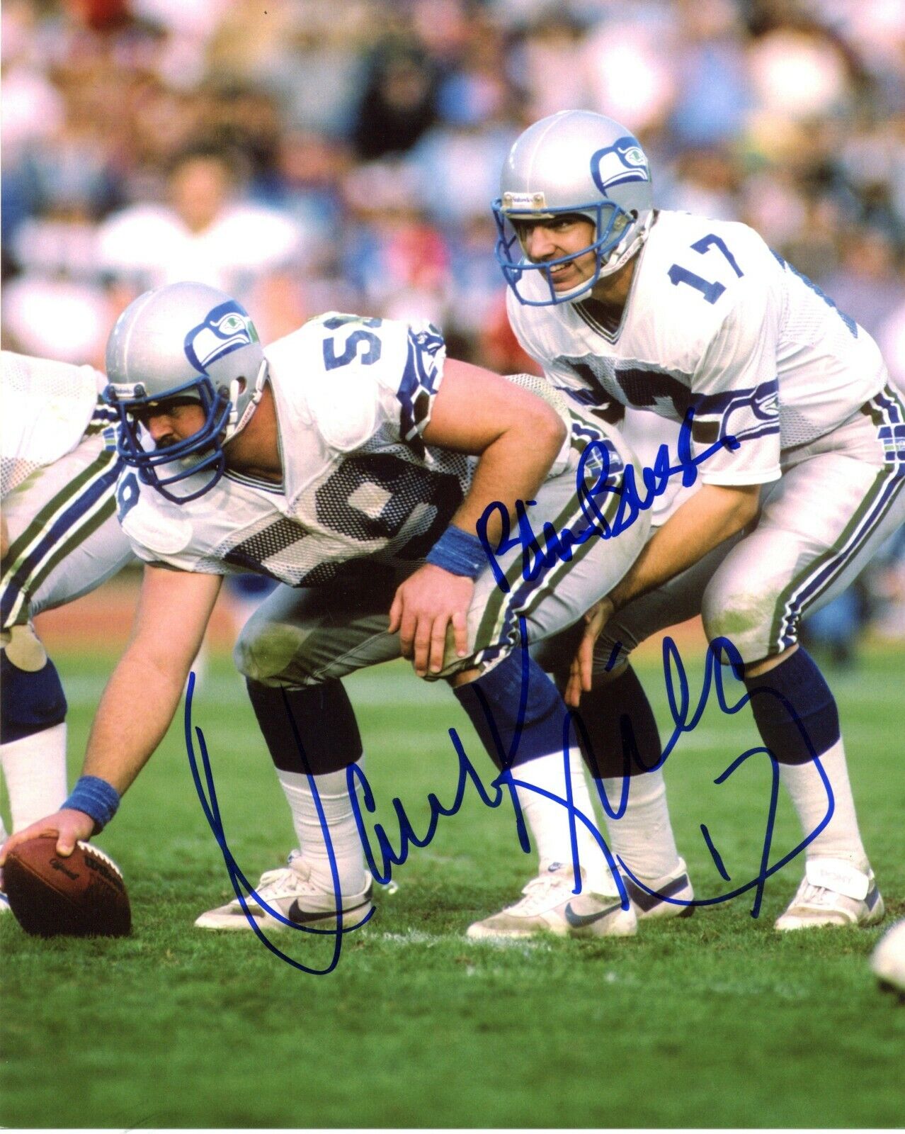 Dave Krieg & Blair Bush Seattle Seahawks Autographed Signed 8x10 Photo Poster painting CFS Blue