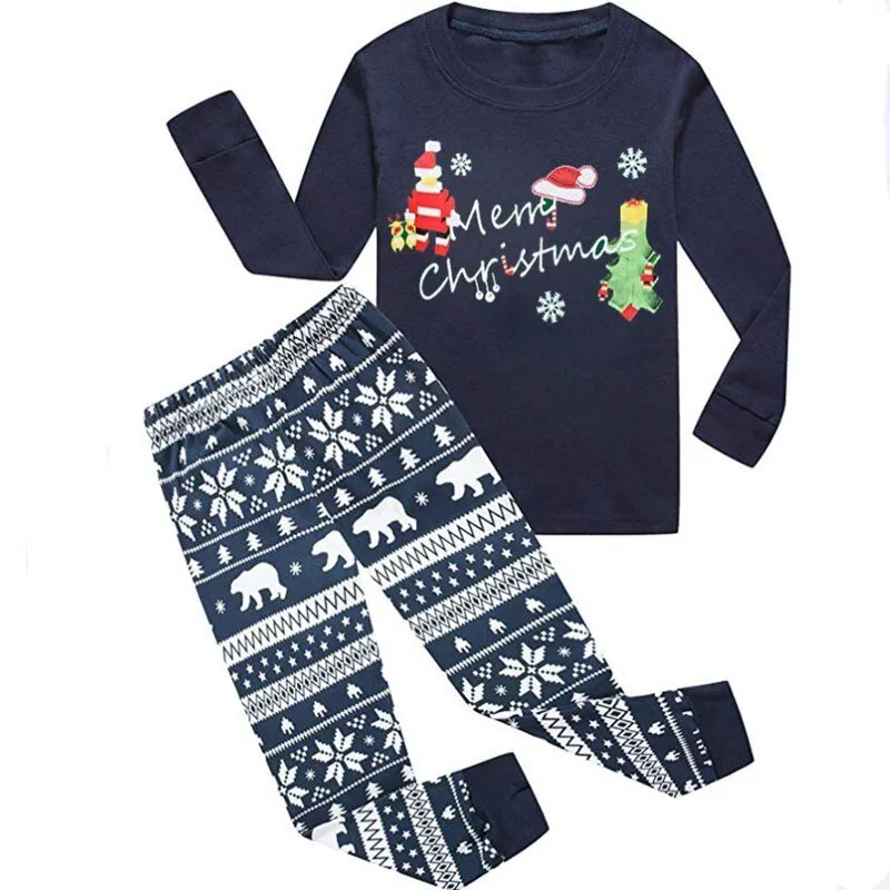 Christmas Family Matching Sleepwear Pajamas Sets Merry Christmas Santa Top and Snowflake Bear Pants