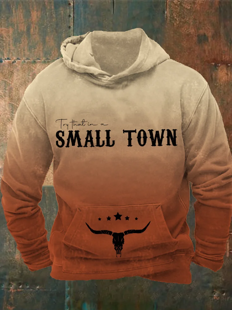 Wearshes Men's Try That in A Small Town Bull Skull Gradient Hoodie