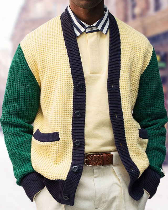 Men's Contrast Color Wool Jacket