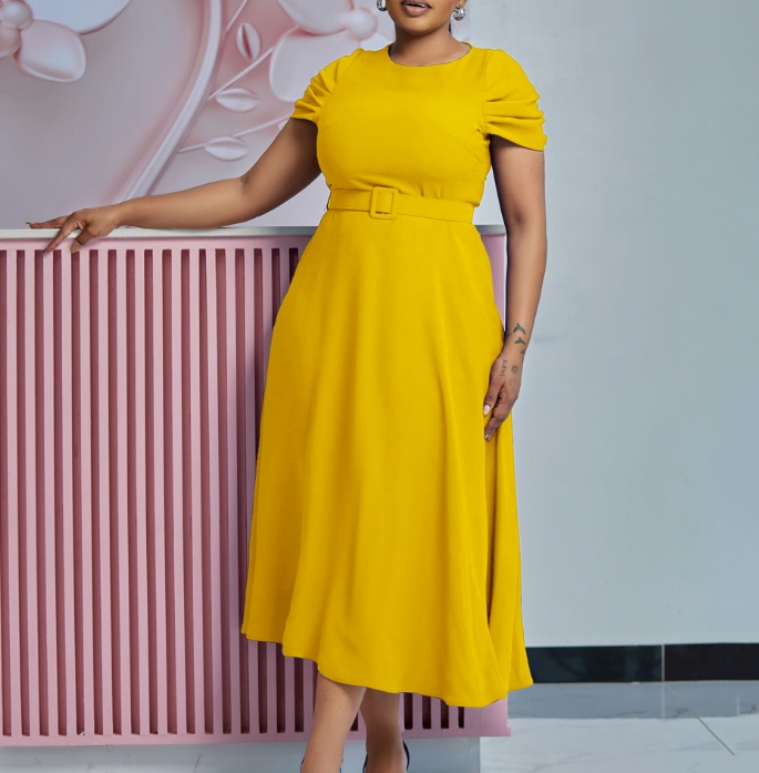 Smartcraftluck Women's Elegant Style Dress 2025 Spring/summer Latest Round Neck Fashionable Elegant Bubble Sleeves High Waist Irregular Skirt