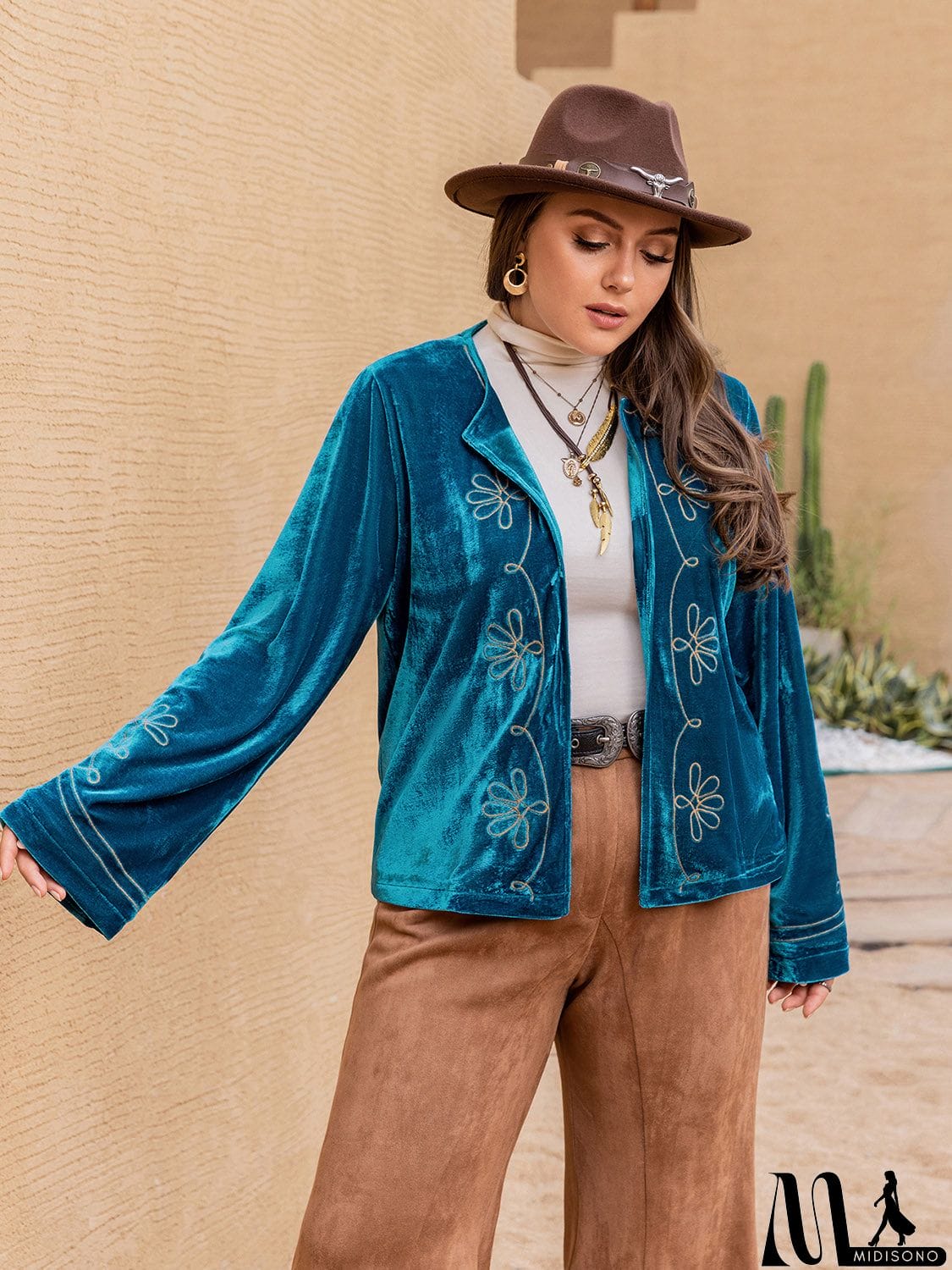 MidiSono - Plus Size Open Front Long Sleeve Jacket