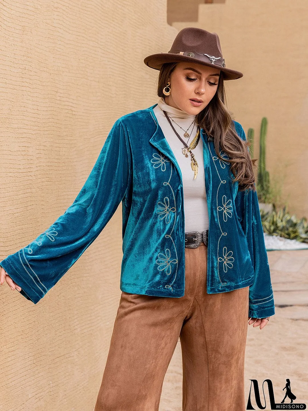 MidiSono - Plus Size Open Front Long Sleeve Jacket