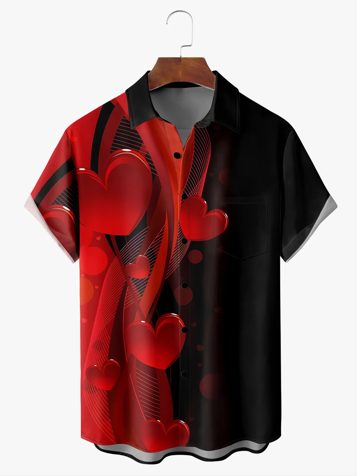 Valentine Day Shirts For Men Valentine's Day Chest Pocket Short Sleeve Casual Shirt PLUSCLOTHESMAN