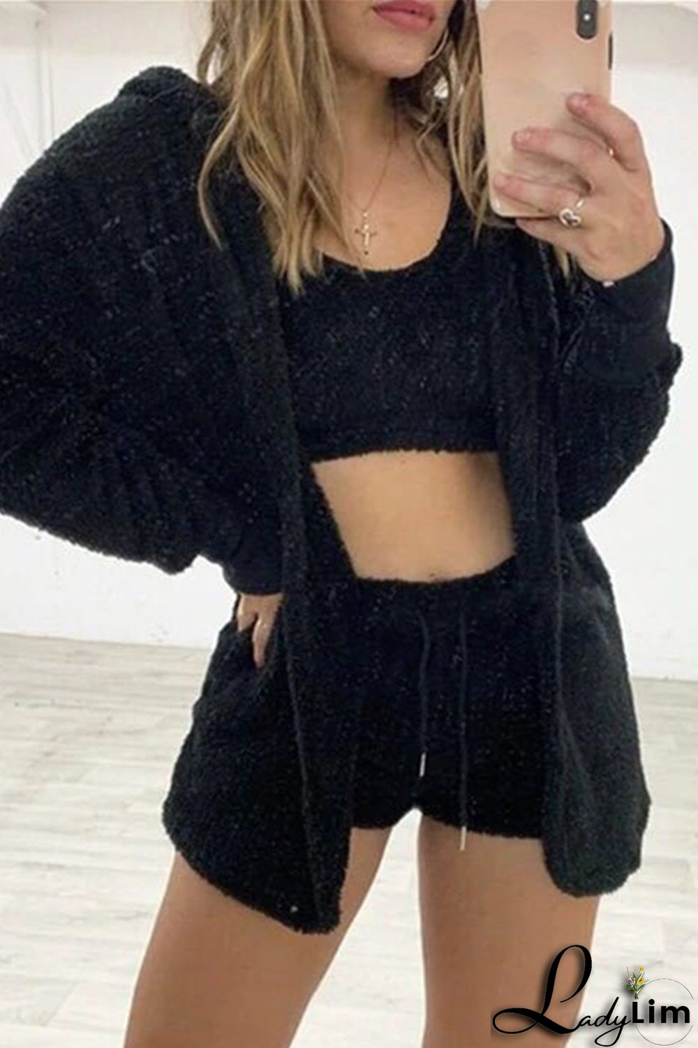 Cream White Casual Living Solid Basic O Neck Long Sleeve Three-piece Set