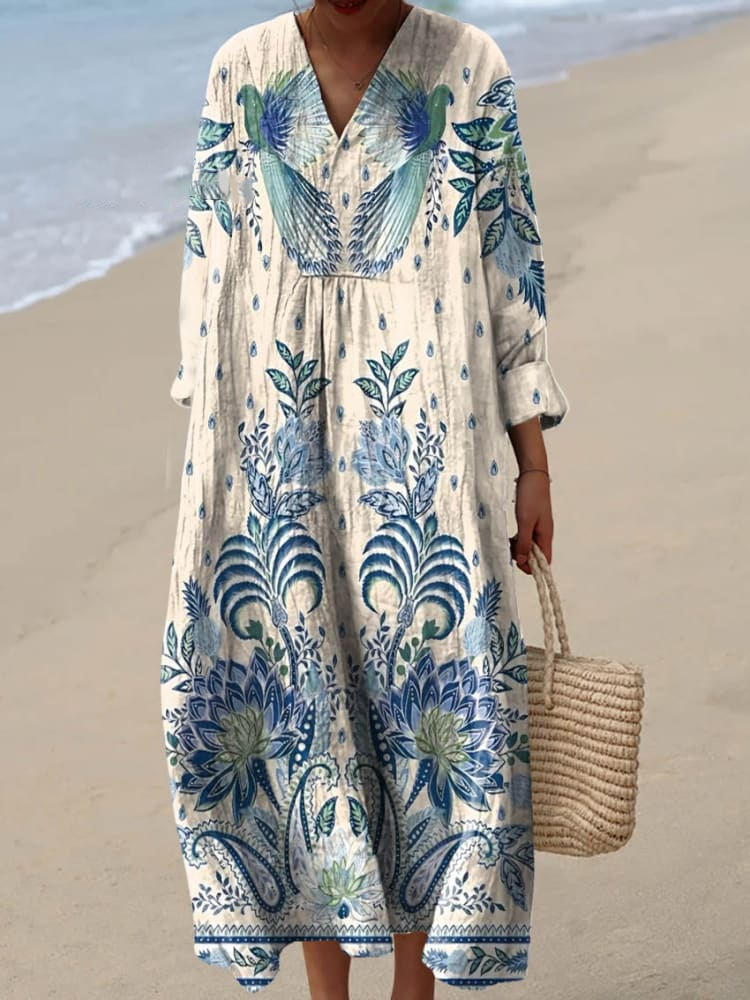 Womens Artistic Geometric Bird Pattern Print Casual Flowy Dress