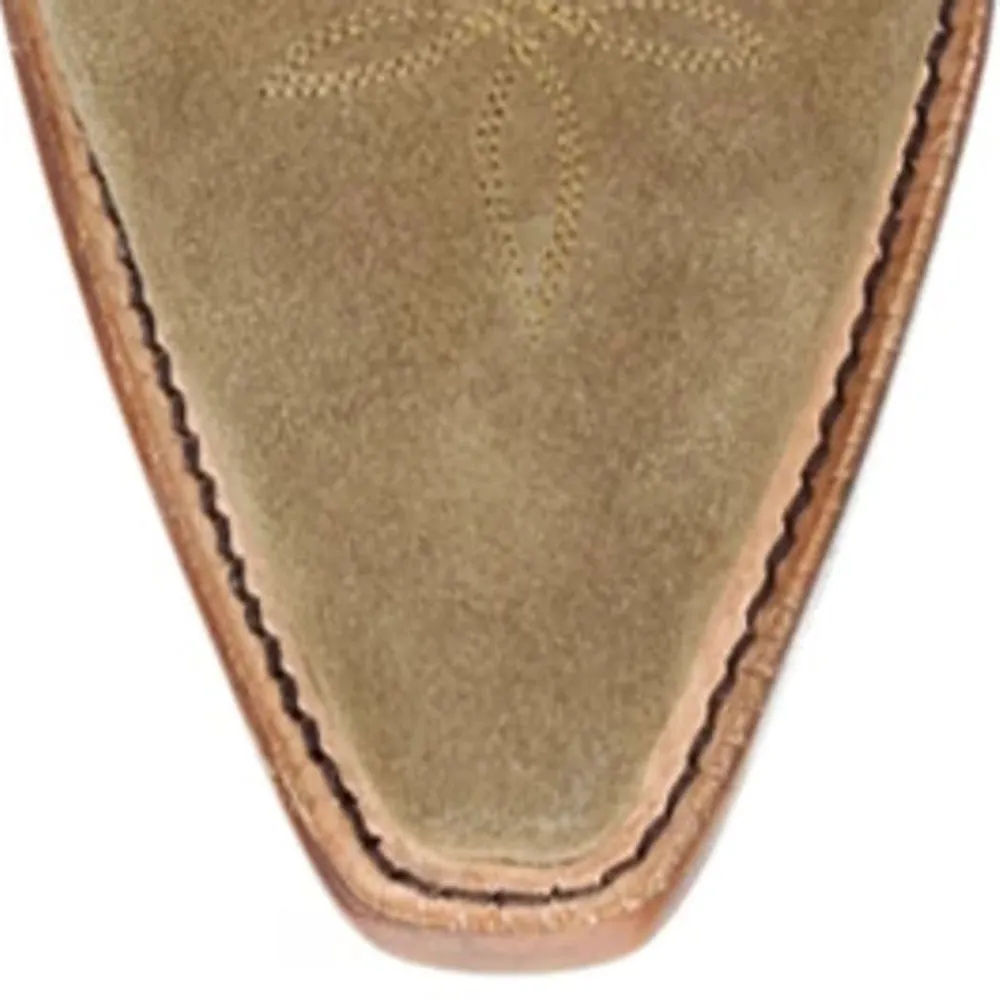Khaki Chunky Heel Embroidered Knee High Cowboy Boots for Women