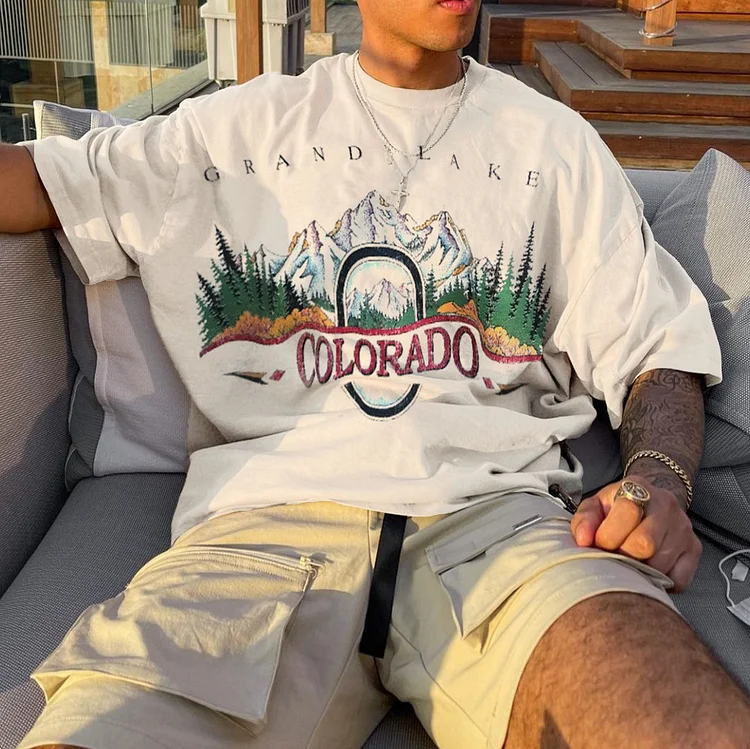 Retro Men's COLORADO Print Oversized T-shirt