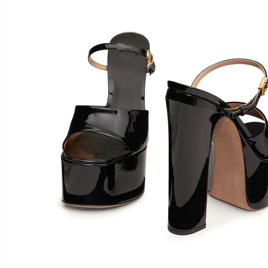 150mm Thick heel round toe buckle waterproof platform open toe one-strap sandals high heel sandals-MERUMOTE