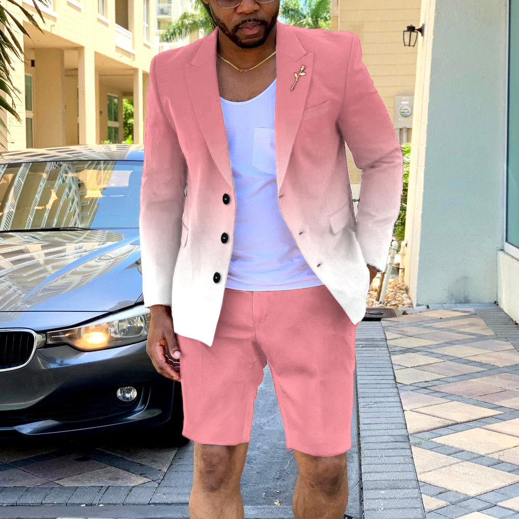 Pink Gradient Blazer And Shorts Co-Ord