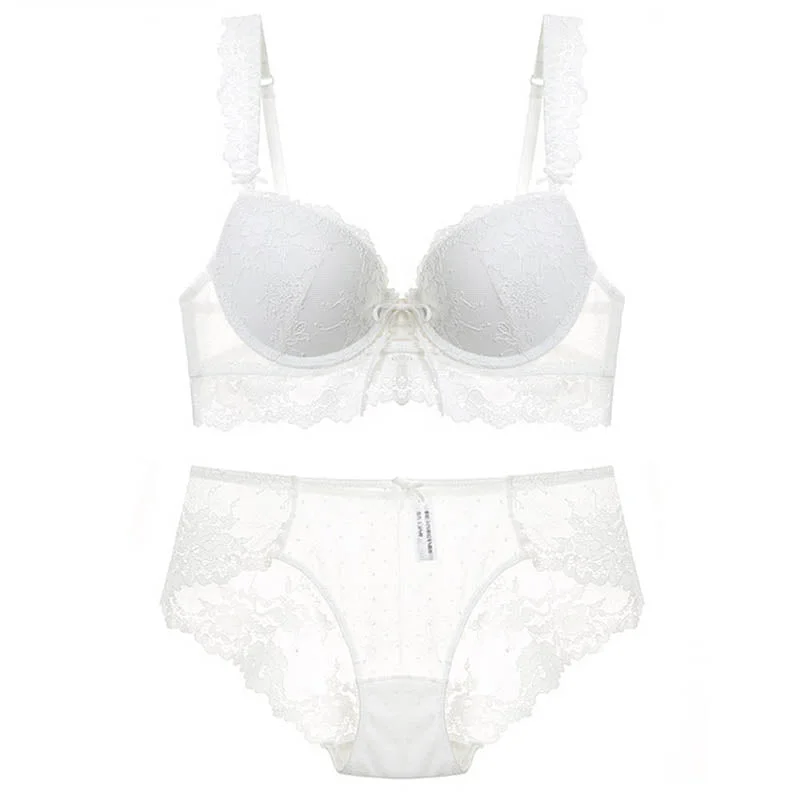 Sexy Women's Underwear Set Lace Push-up Bra And Panty Sets Meet'r Hollow Embroidery Gather Brassiere Gathered Lingerie Set