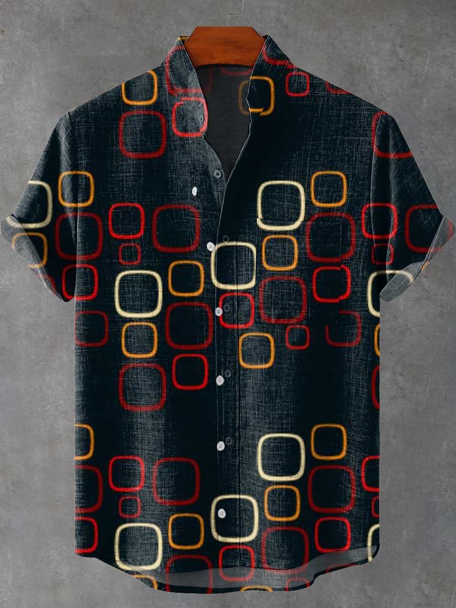 Art Abstract Geometry Vintage Print Casual 100% Cotton Shirt