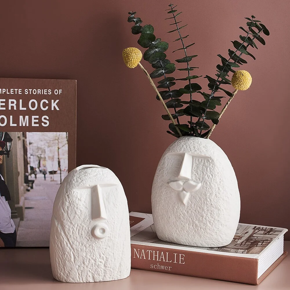 Nordic Home Decoration Funny Face Ceramic Vase Furnishing Decorative Vases Ceramic Living Room Decor Modern Home Decor Gifts