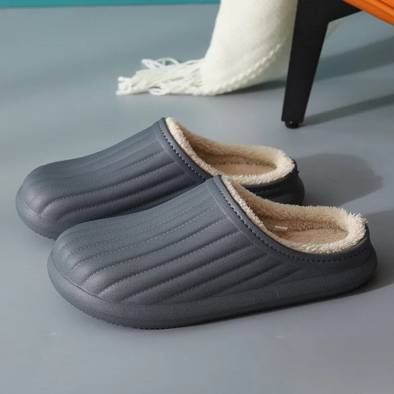 Eva Plush Lining Warmth Home Slippers Autumn Winter Wear Waterproof Thick-Soled Non-Slip Slippers Indoor Household Couple Shoes