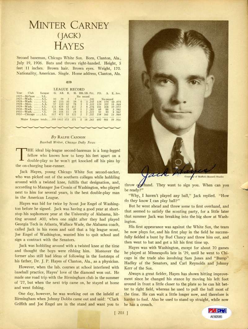 Jack Hayes Psa Dna Coa Autograph 1933 Who`s Who 8x10 Photo Poster painting Page Signed