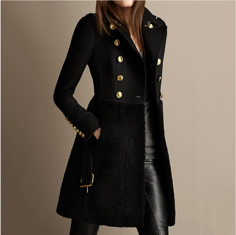 Women'S Casual Jacket Slim Stitching Woolen Coat