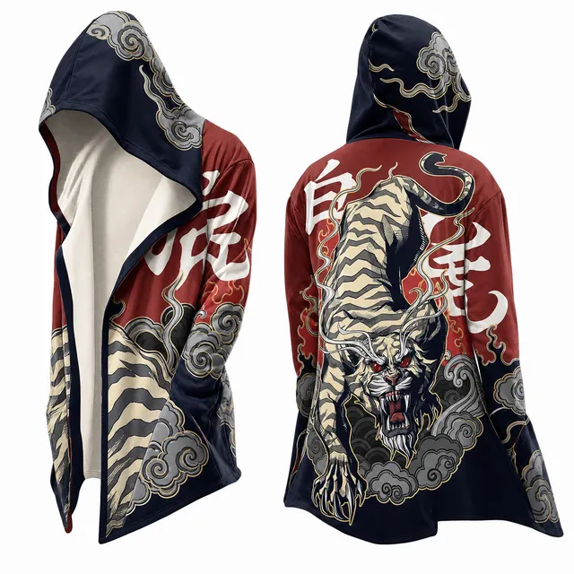 Techwear Japanese Hannya Flame Hooded Cloak Jacket