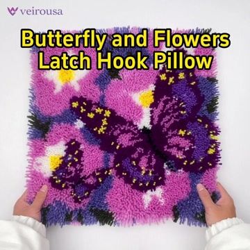 Butterfly and Flowers - Latch Hook Pillow Kit  veirousa