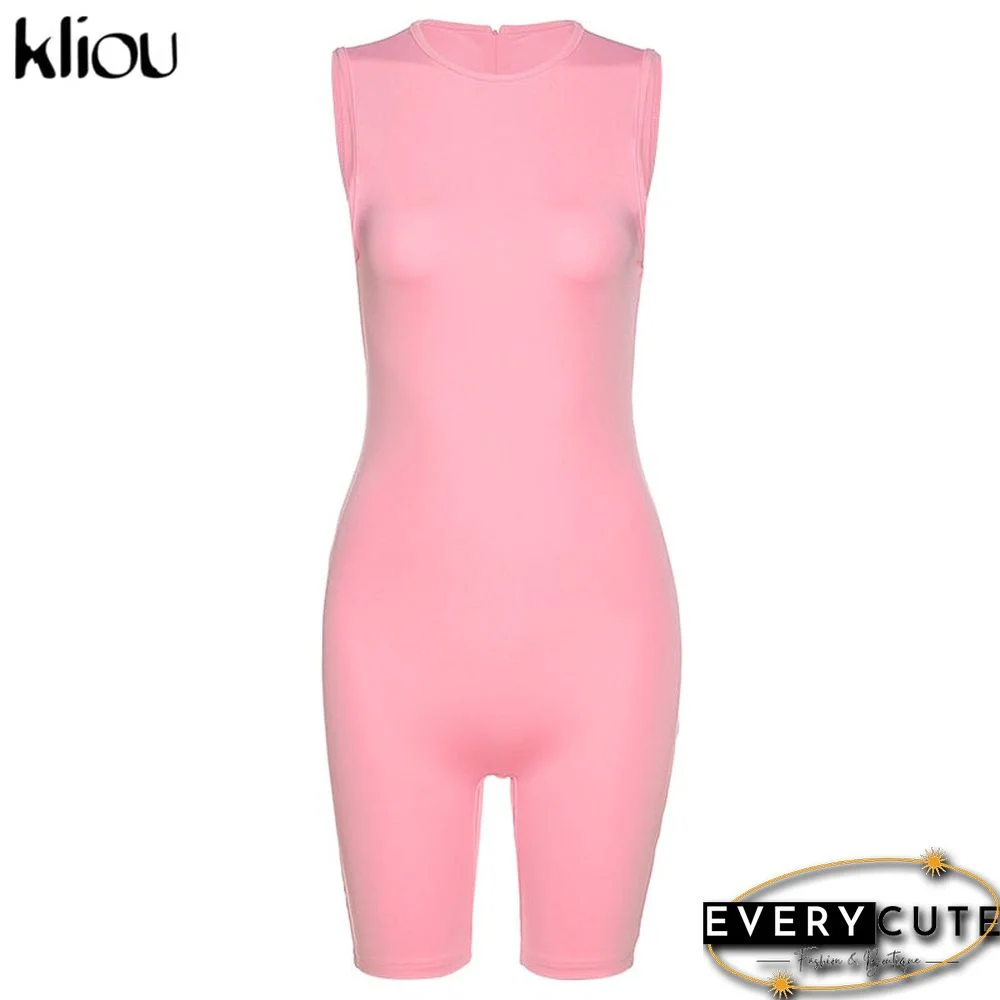 Kliou zipper rompers women summer clothes playsuits sleeveless o-neck solid casual romper slim elastic fitness sportswear outfit