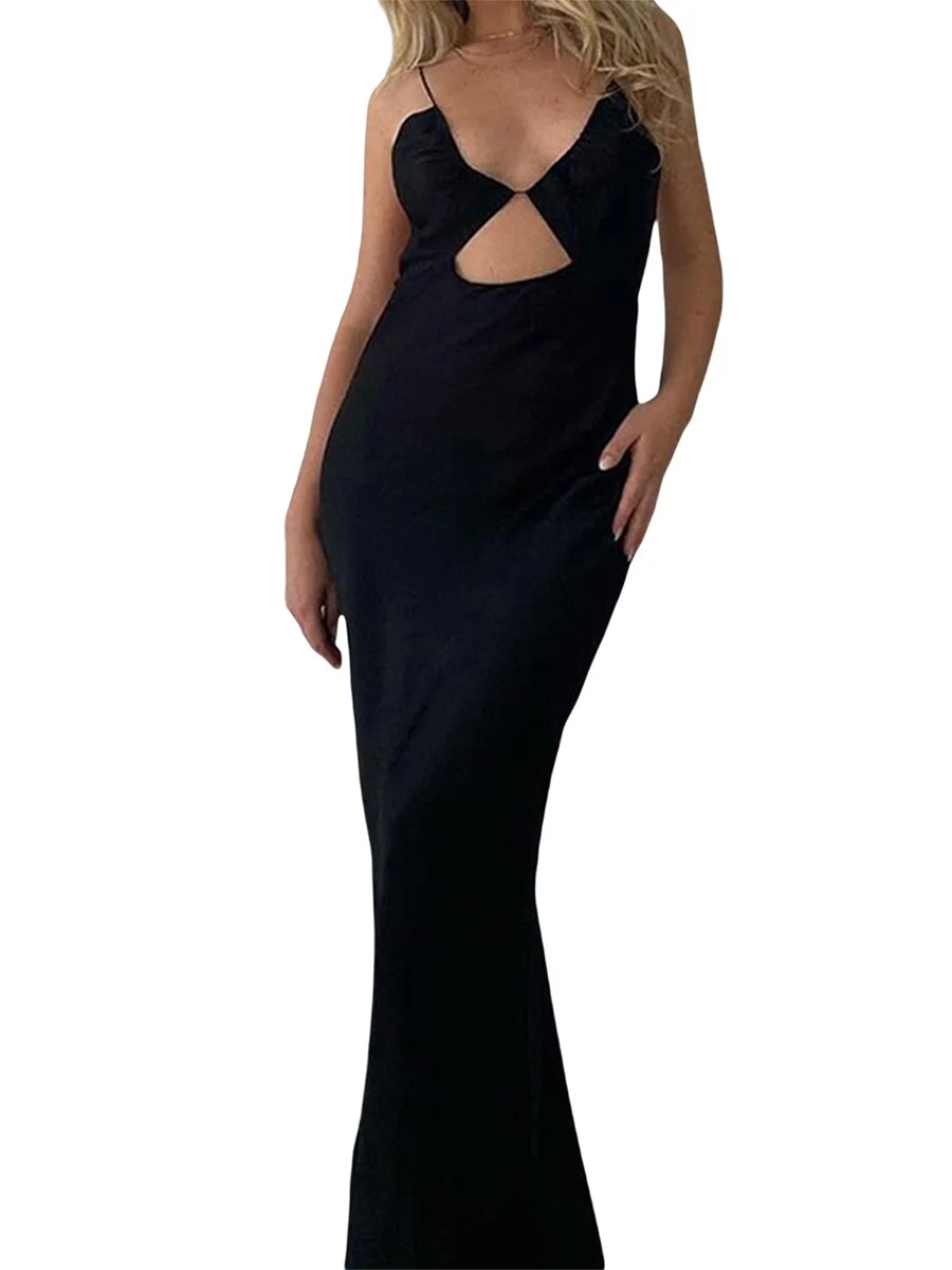 Satin Lace Up V-neck 2023 Summer Women Bodycon Long Dress Sleeveless Backless Elegant Party Outfits Night Club Clothes