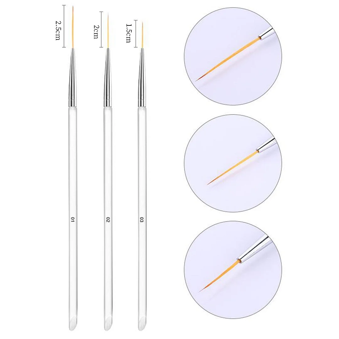3pcs French Stripe Nail Art Liner Brush Set 3D Tips Ultra-thin Line Drawing Pen UV Gel Brushes Acrylic Extension Brush Pen Tools-Nail Inspo