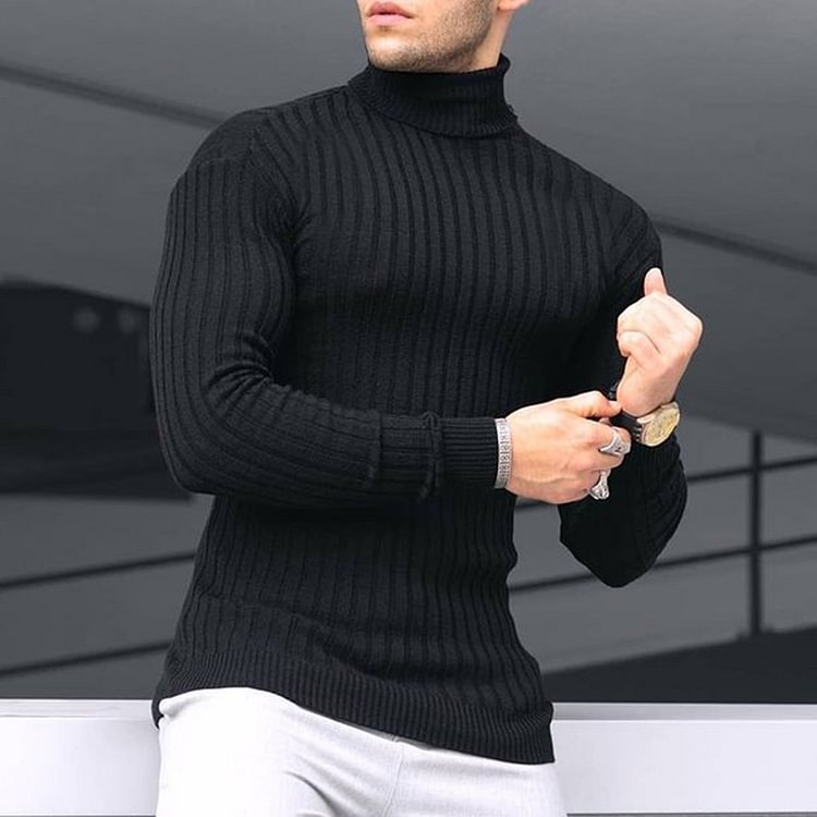 BrosWear High Neck Fashion Sweater Slim-fit Sweater