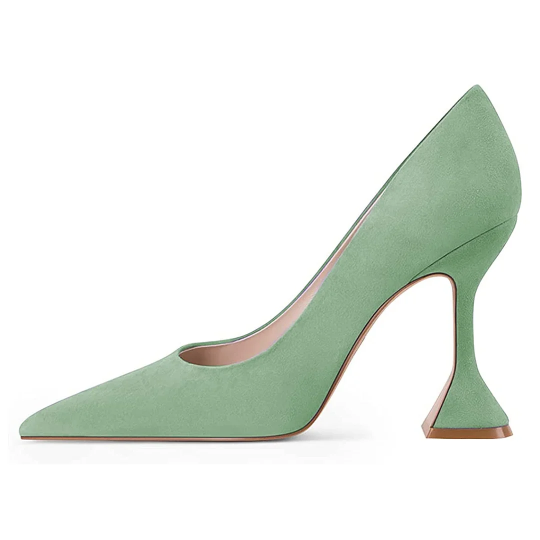 YDN Women's Mint Green Vegan Suede Pumps Heels with Pointed Toe