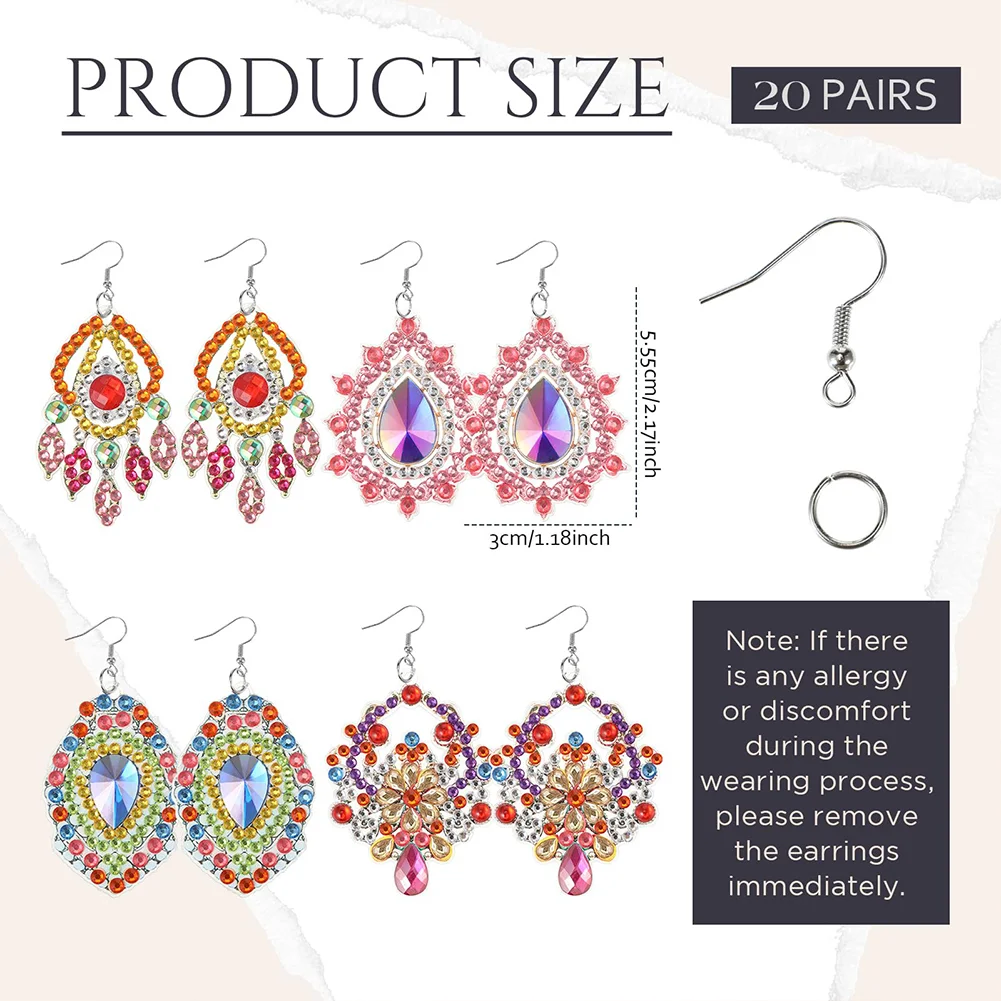 10 Pairs Double Sided Diamond Painting Earrings Gift for Women Girls 
