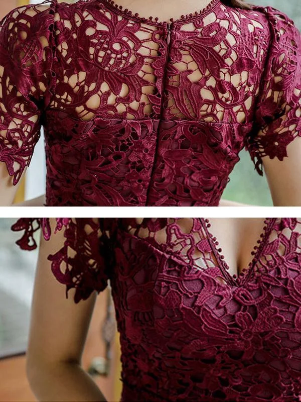 Elegant V-neck Slim Wrap Butt Lace Pencil Dress