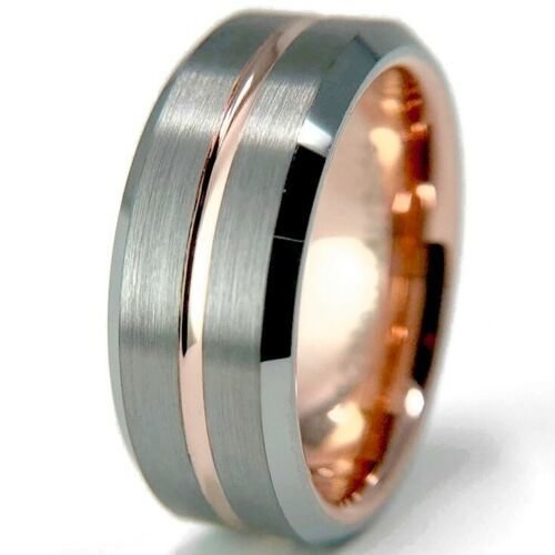 Women's Or Men's Tungsten Carbide Wedding Band Matching Rings,Gray Silver Top with Rose Gold Groove Center and Inside Bands Ring With Mens And Womens For Width 4MM 6MM 8MM 10MM