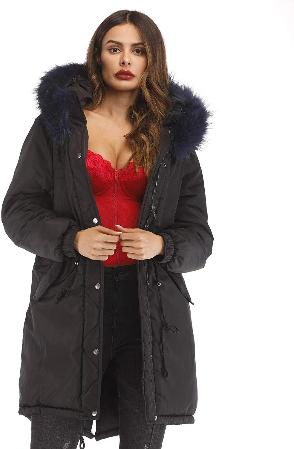 Women's Plus Size Winter Warm Long Thick Down Hooded Parka Coat Cardigan Zip Jacket Top Fashion Overcoat Outwear