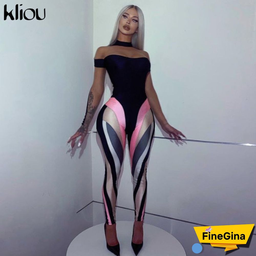 Kliou Color Blocking Women Leggings High Waist Stretchy Skinny Striped Fitness Pants Color Match Streetwear Slim Clothing