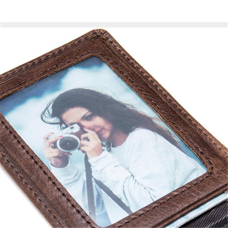 Anti-Scan Genuine Leather Currency Pocket Slip Pocket Coin Slot Lightweight Wallet