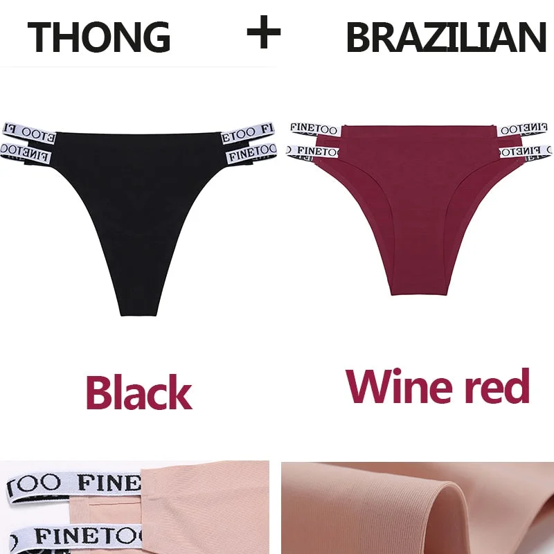 2PCS/Set Seamless Women's Thong Sexy Bikini Underwear G-string Letter Lingerie Femme Low-Rise Panties Ice Silk Women Underpants