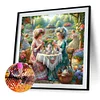 M&auml;dchen trinkt Tee im Garten - runder Bohrer Diamantmalerei - 40*40cm