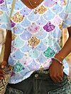 V-neck Colorful Mermaid Sequins Print T-Shirt
