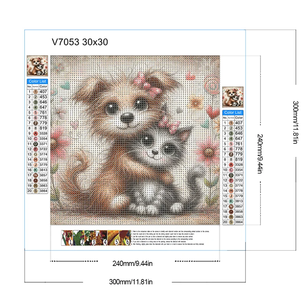 4pcs Diamond Painting - Full Round Drill - Warm Cats Dogs(Canvas|30*30cm)