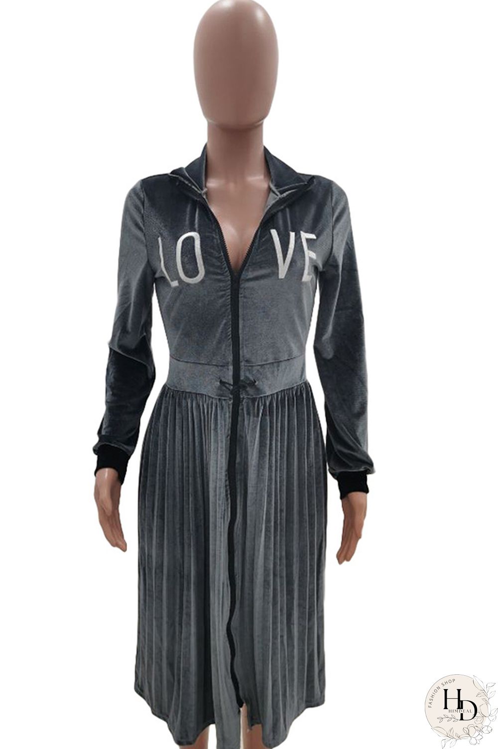 Army Green Sexy Cap Sleeve Long Sleeves Turndown Collar pleated Knee-Length Character Solid Long Sle