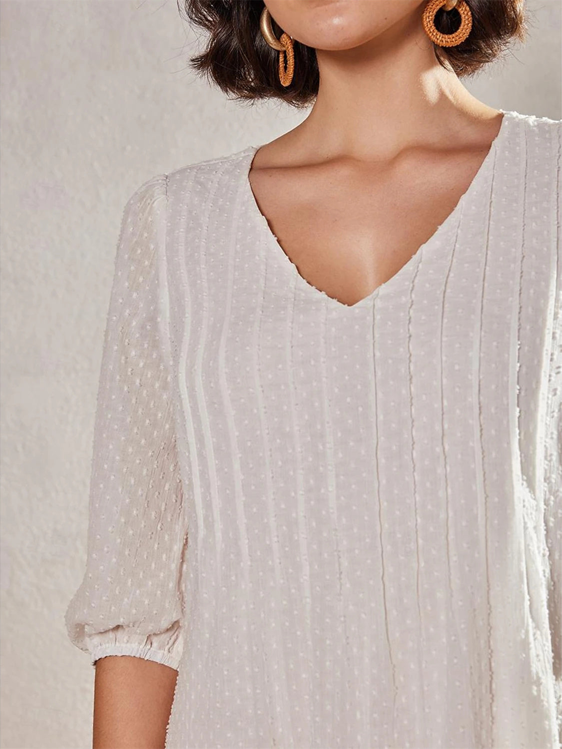 Women's Half Sleeve V-neck Solid Color Lace Midi Dress