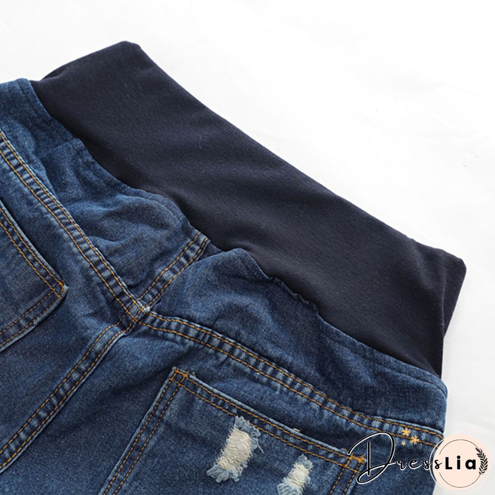 Pregnant Women's Ripped Hole Loose Denim Maternity Shorts Summer Casual Belly Clothes