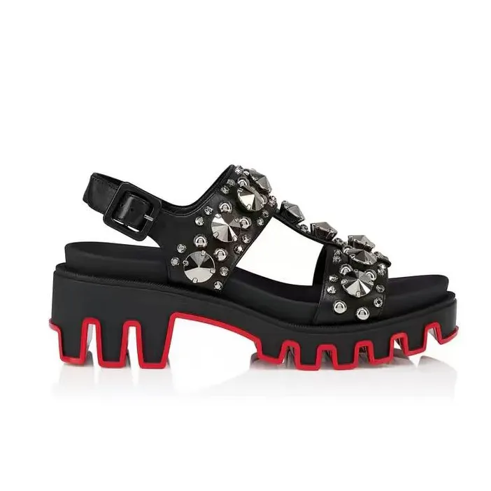 35mm Gentleman's Leather Studded Platform Sandals Red bottom Sports Sandals VOCOSI VOCOSI