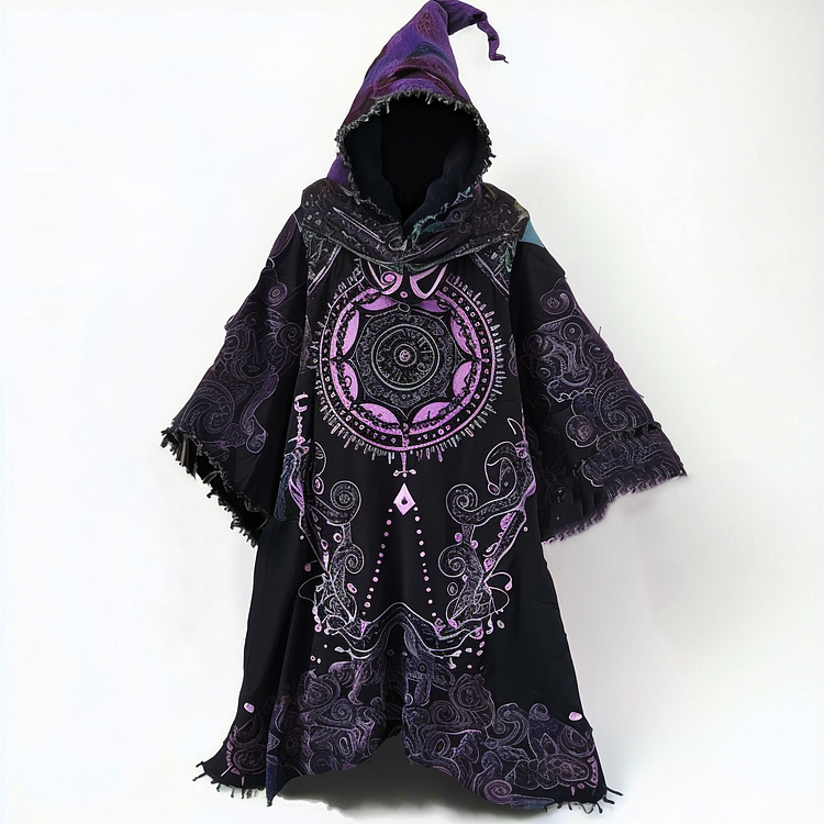 Wizard rune mandala ethnic pattern hooded robe 89de