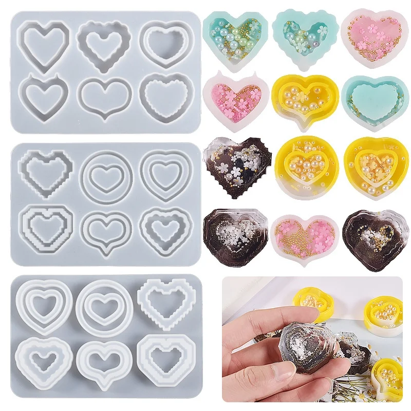 Pixel Heart Shaped Quicksand Keychain Resin Mold