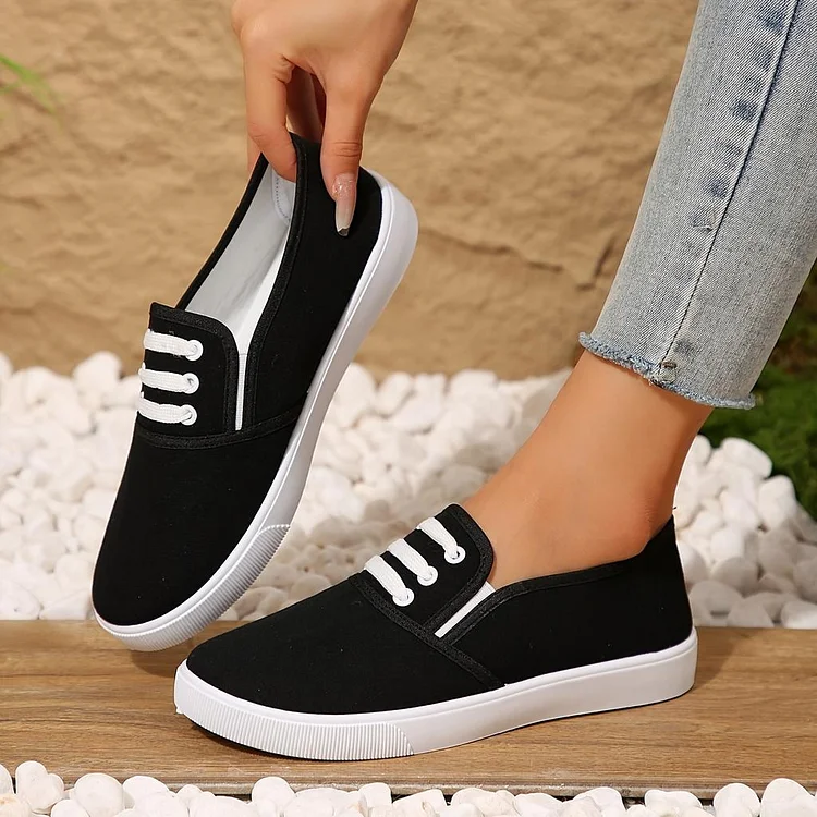 Women's Lightweight White Canvas Orthopaedic Walking Sneakers, Low-top Comfort Slip On Soft Sole Flat Shoes