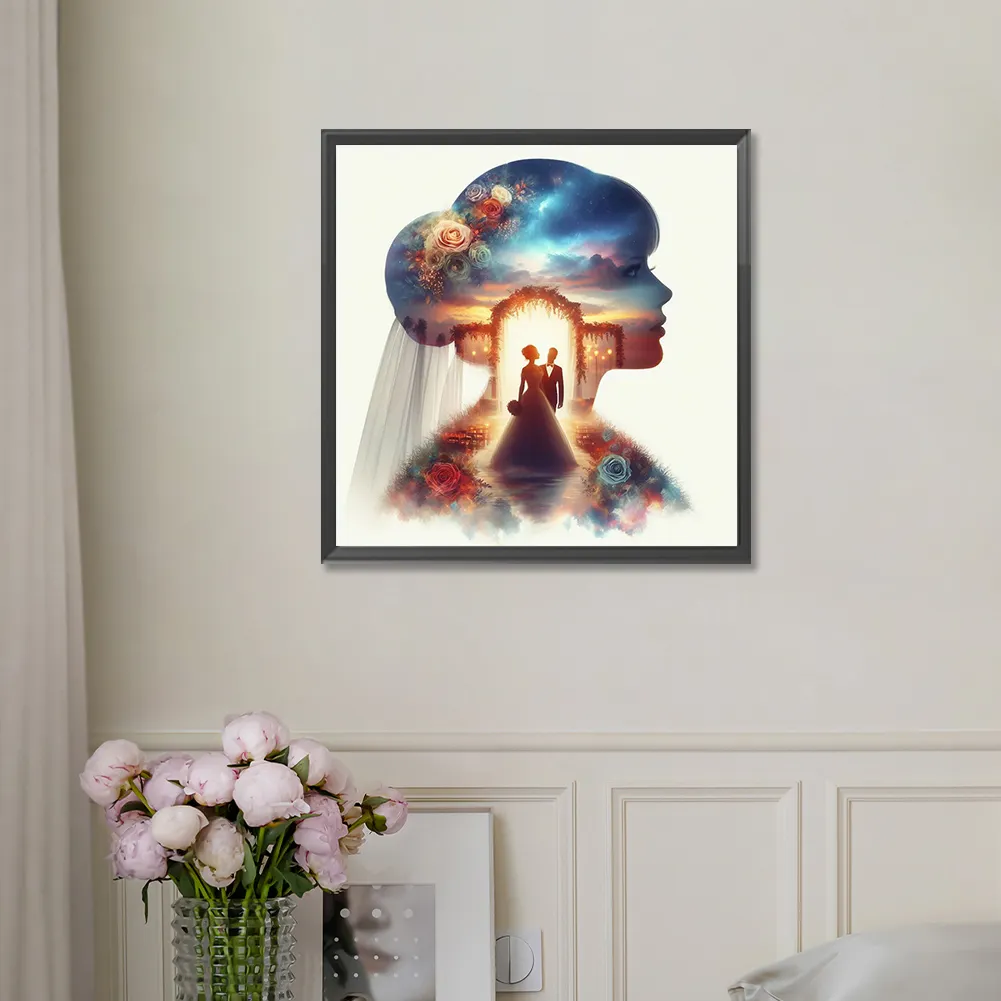 Full Round Diamond Painting 30*30cm - Romantic Wedding Silhouette