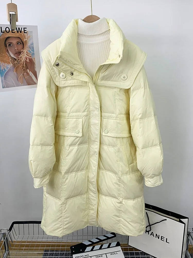 Nncharge Winter Female Stand Collar Puffer Parka Outwear Lady Casual Thick Warm Long Jacket Women White Duck Down Coat